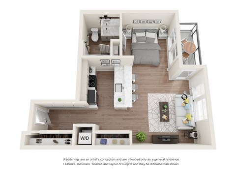 Floor plan for studio, 1 bath, 497 sqft